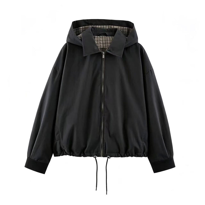 Damen Leichte Kapuzenjacke im Cropped-Oversize-Schnitt mit Tunnelzugsaum und verdecktem Reißverschluss Echoarchiv