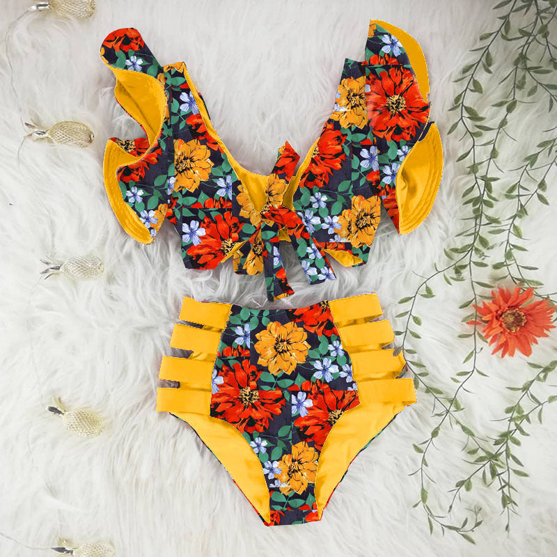 Damen Bikini-Set mit Rüschendetails und floralem Muster Echo Archiv