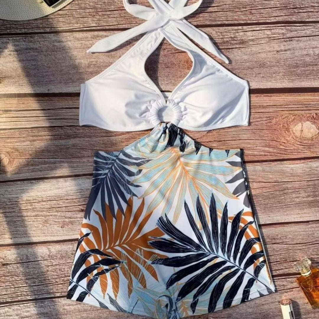 Damen Bikiniset mit hoch geschnittenem Hosenrock und elegantem Knoten Echo Archiv