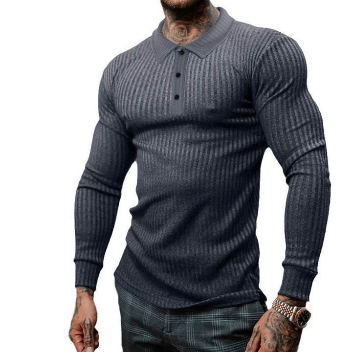Herren Langarm Polohemd mit strukturiertem Rippdesign Echoarchiv
