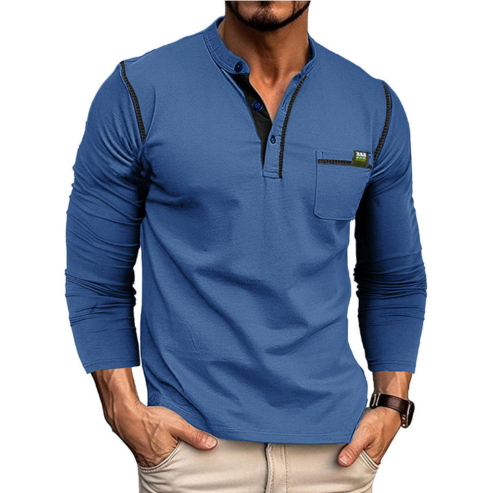 Herren Langärmliges Henley-Shirt mit Brusttasche Echoarchiv
