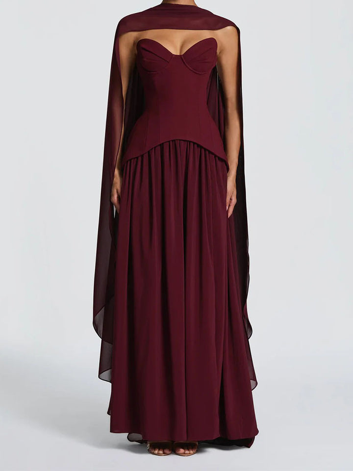 Damen Elegantes Maxikleid mit Abnehmbarem Cape Echo Archiv