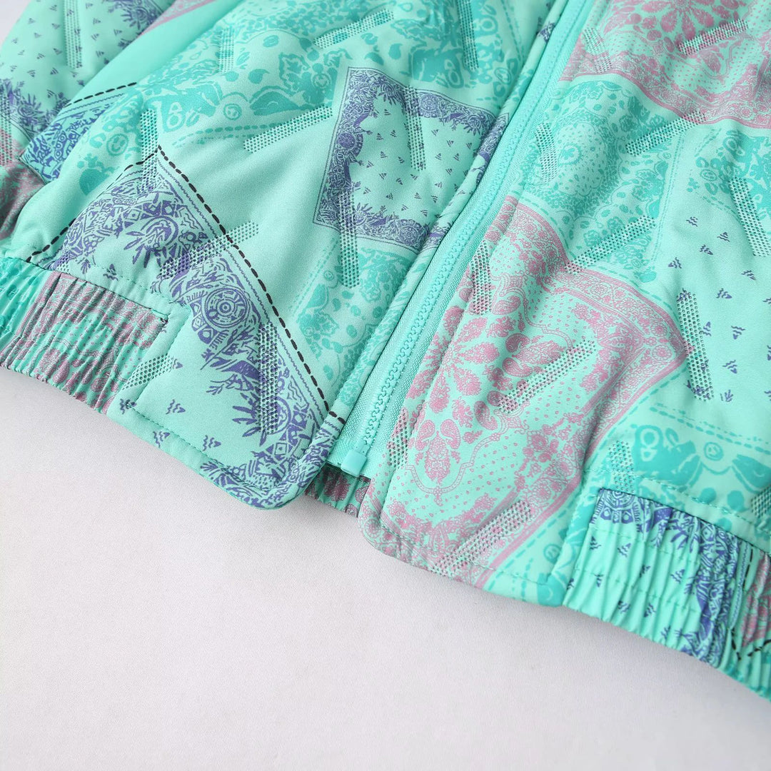 Damen nan gesteppte Bomberjacke mit Patchwork-Paisley, Stehkragen und elastischem Saum Echo Archiv
