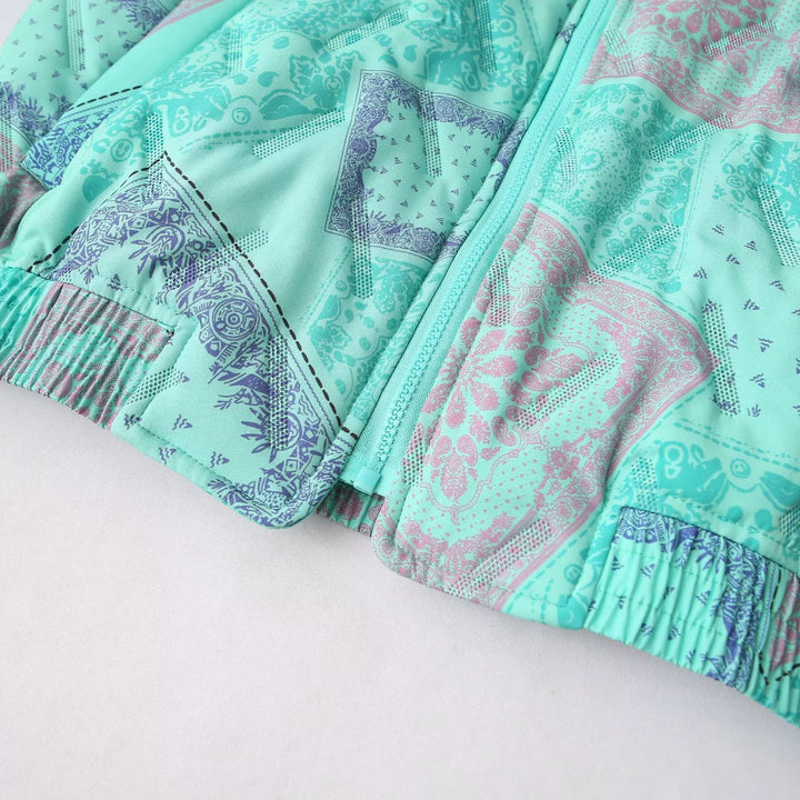 Damen nan gesteppte Bomberjacke mit Patchwork-Paisley, Stehkragen und elastischem Saum Echo Archiv
