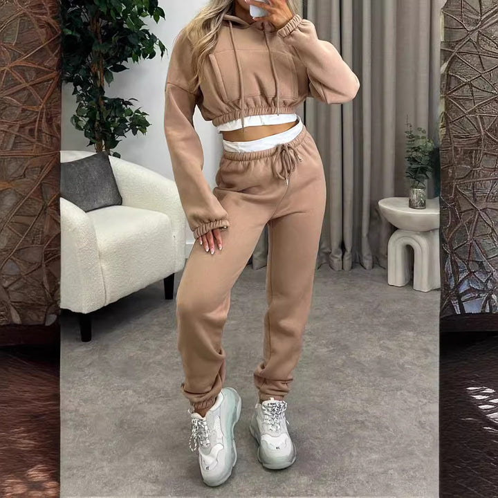 Damen Kurzschnitt-Kapuzenpullover und Hochtaillierte Jogginghose Set – Avérine