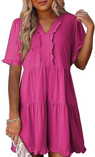 Damen nan leichtes Swingkleid mit V-Ausschnitt, gestufter Rockpartie und zarten Volants Echo Archiv