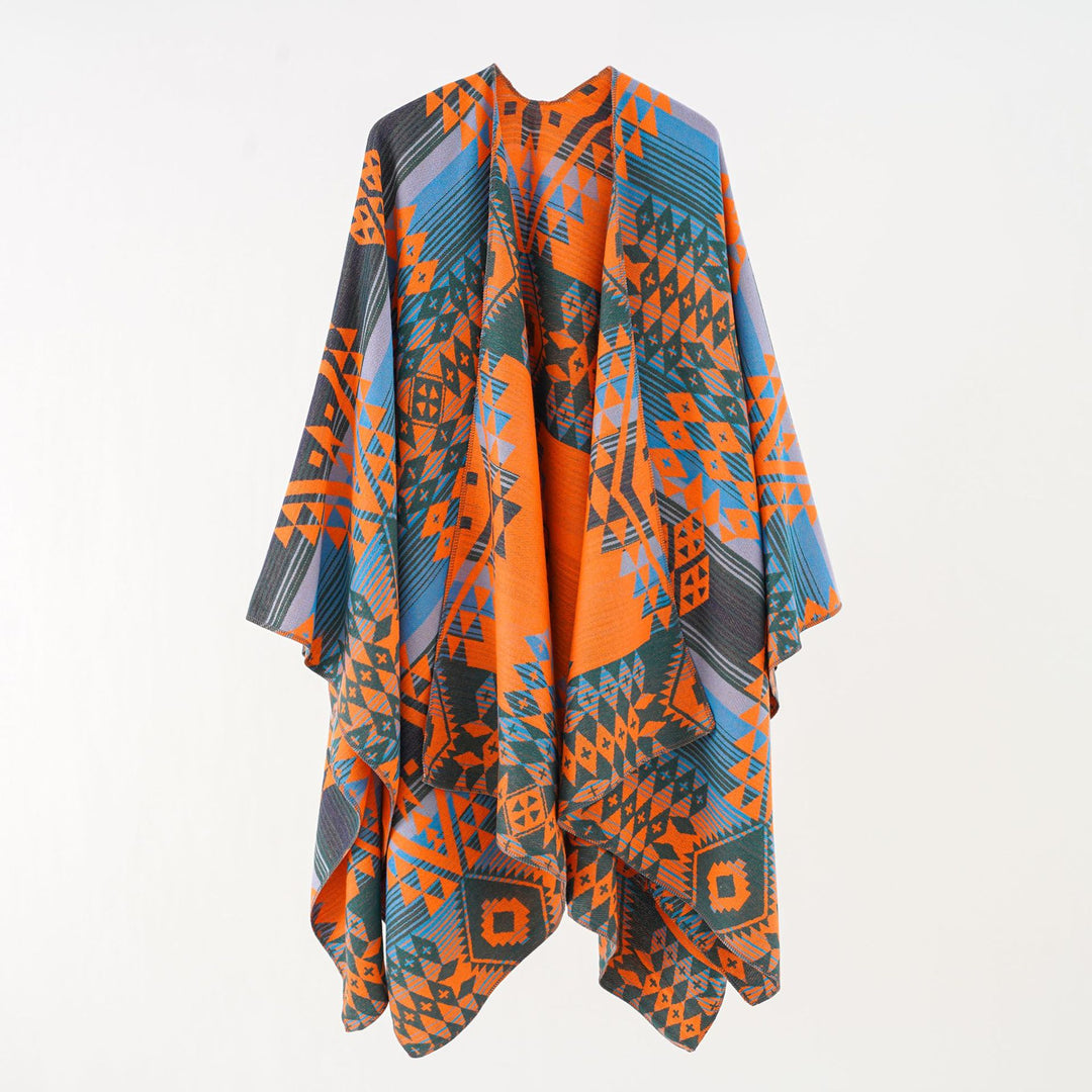 Damen Oversize-Überwurf im gewebten Ethno-Jacquard mit asymmetrischem Zipfelsaum Echo Archiv