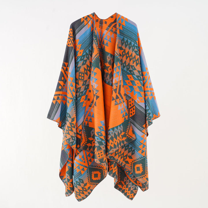 Damen Oversize-Überwurf im gewebten Ethno-Jacquard mit asymmetrischem Zipfelsaum Echo Archiv