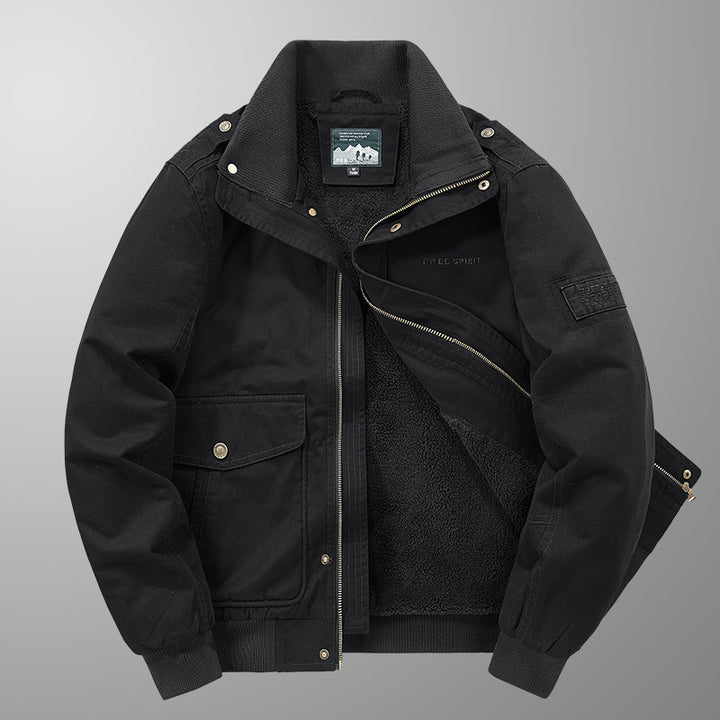 Herren Thermo-Canvasblouson mit durchgehendem Teddyfutter, Rippkragen und Utility‑Pattentaschen Echo Archiv