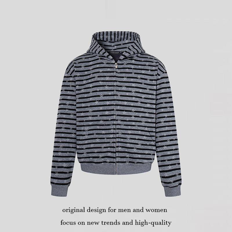 Damen Legere Kapuzen-Zipjacke im Streifenjacquard mit Sternchenstruktur Echoarchiv