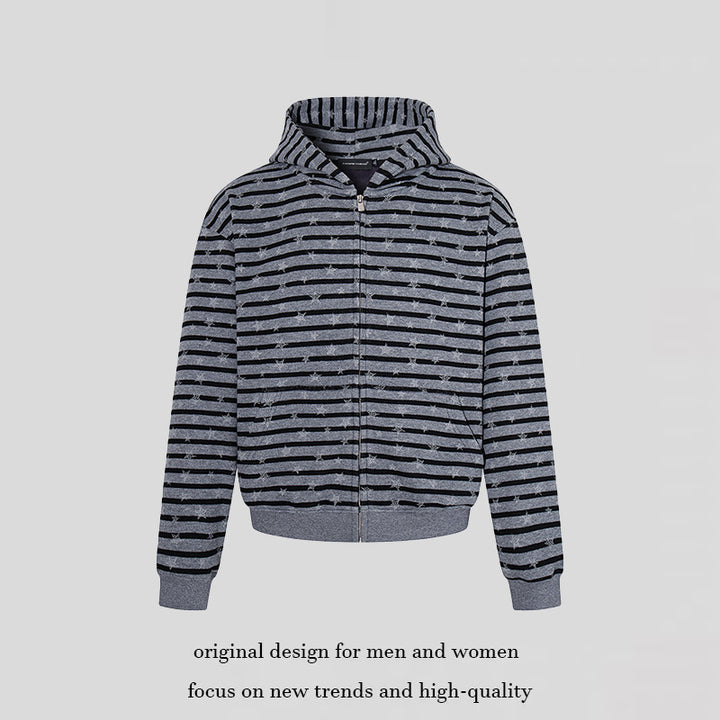 Damen Legere Kapuzen-Zipjacke im Streifenjacquard mit Sternchenstruktur Echoarchiv
