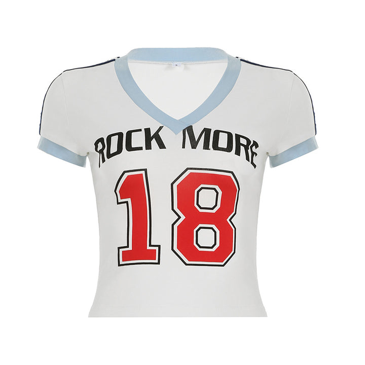 Damen modisches V-Ausschnitt T-Shirt mit dekorativem Schriftzug Echo Archiv