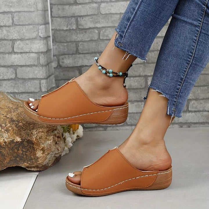 Damen Offene Komfort‑Mules mit gepolstertem Fußbett und Korkoptik‑Plateau – Lioré