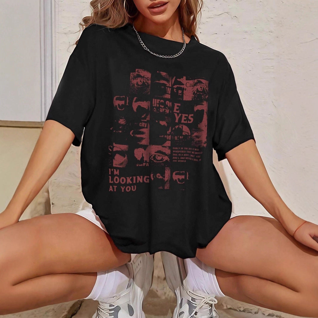 Damen Oversized T-Shirt mit kreativem Schriftzug und lässigem Schnitt Echo Archiv