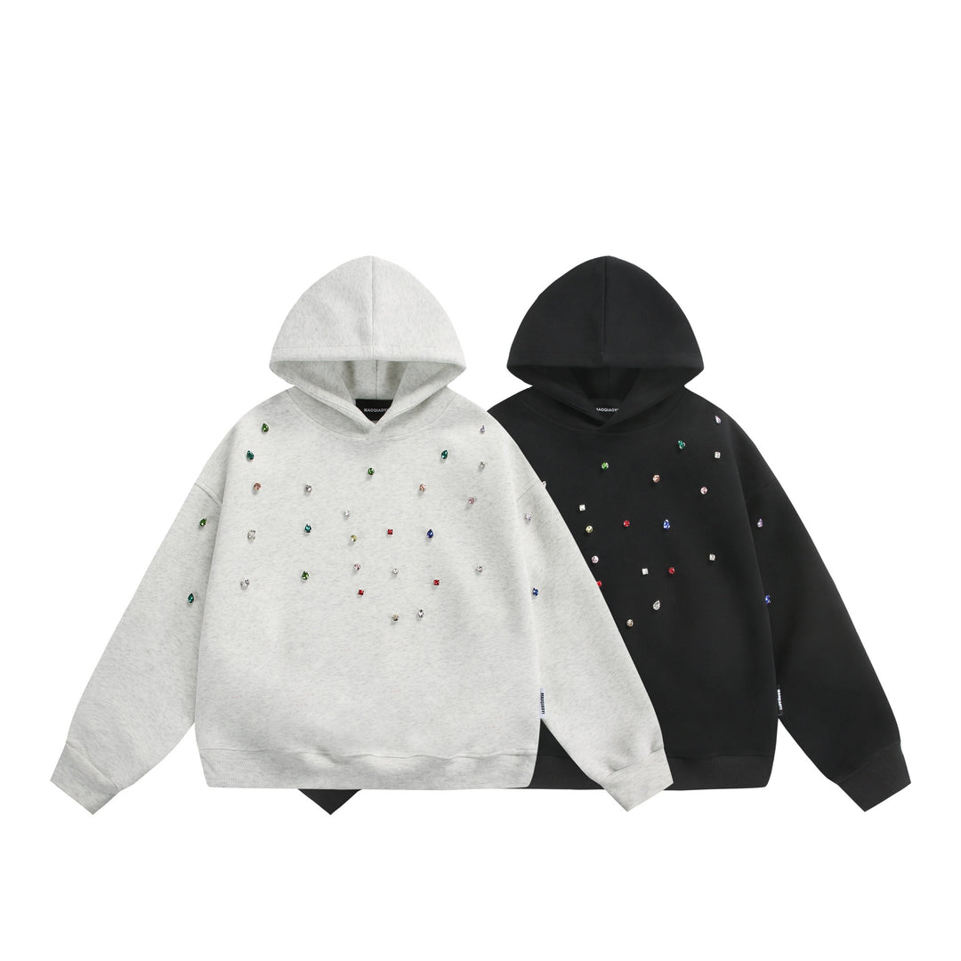 Damen Oversize-Kapuzenpullover mit Strassapplikationen und Relaxed-Schnitt Echoarchiv