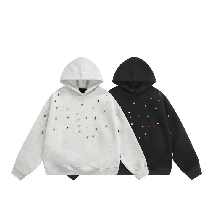 Damen Oversize-Kapuzenpullover mit Strassapplikationen und Relaxed-Schnitt Echoarchiv