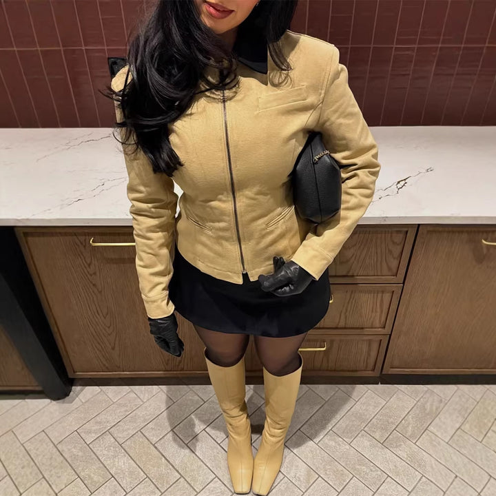 Damen Kurzjacke mit kontrastkragen und taillierter Silhouette Echoarchiv