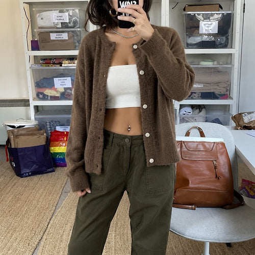 Damen kuscheliger Mohair-Cardigan mit Perlmuttknöpfen und oversized Passform – Veloura