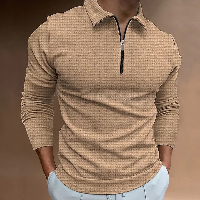 Herren langärmliges Sportshirt mit Reißverschluss und strukturiertem Design Echoarchiv