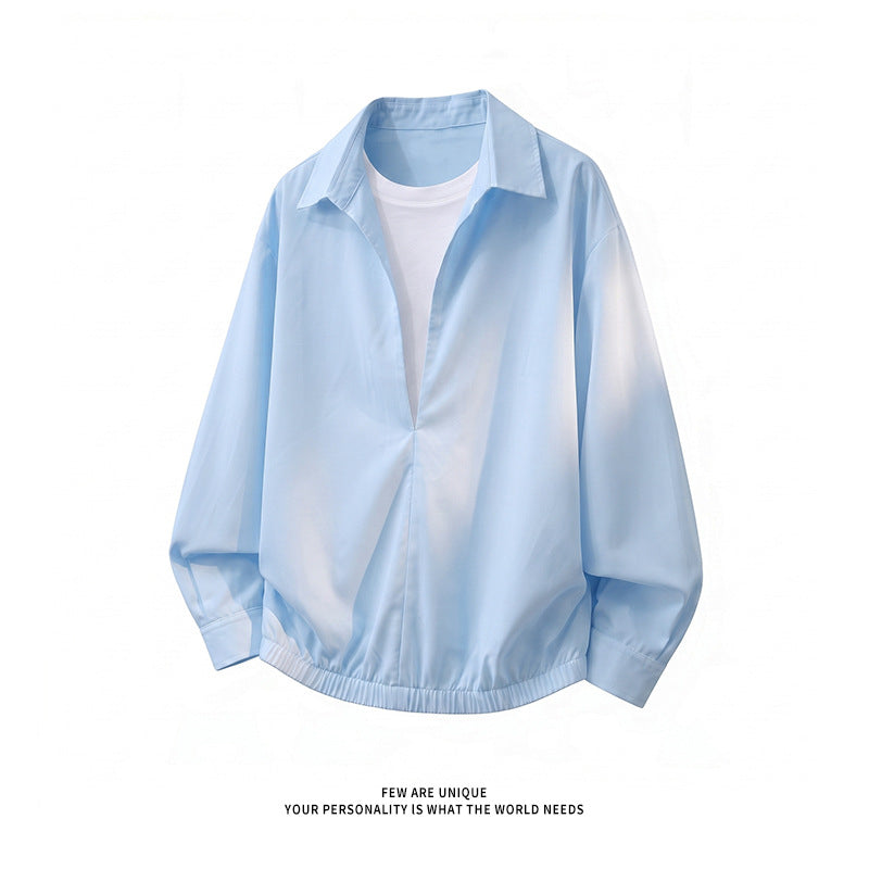 Damen Oversize-Bluse mit tiefem V-Ausschnitt, Hemdkragen und elastischem Saum Echo Archiv