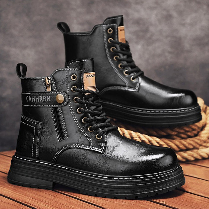 Herren robuste Lederoptik Combat-Boots mit seitlichem Reißverschluss und gepolsterter Plateausohle – Tavélo