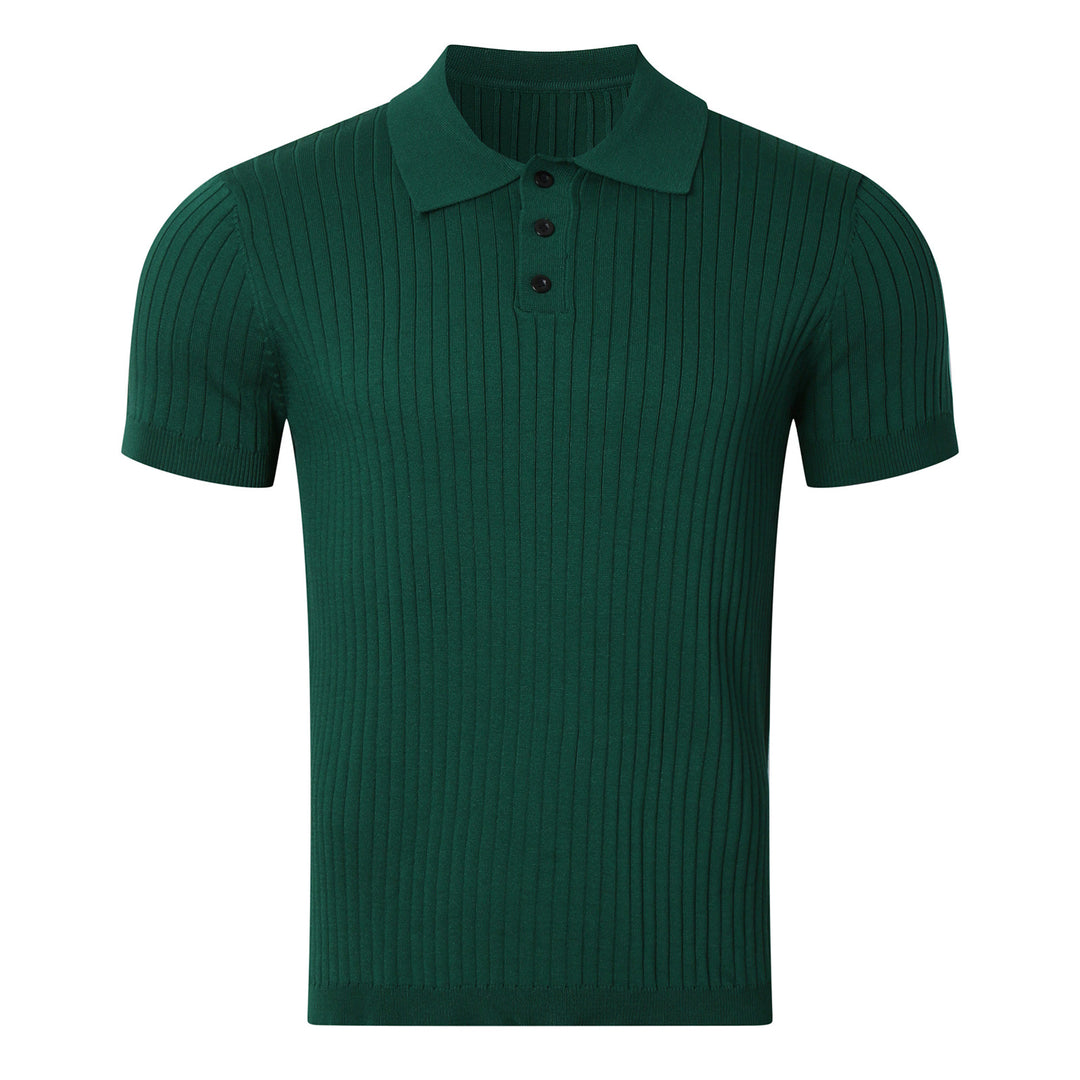 Herren nan schmal geschnittenes geripptes Poloshirt aus Feinstrick mit Kurzarm und Polokragen Echo Archiv