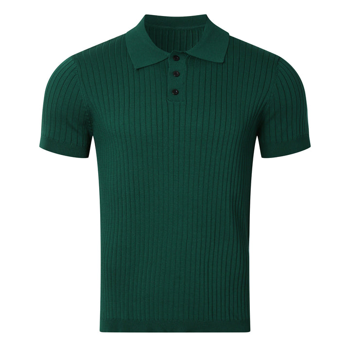 Herren nan schmal geschnittenes geripptes Poloshirt aus Feinstrick mit Kurzarm und Polokragen Echo Archiv