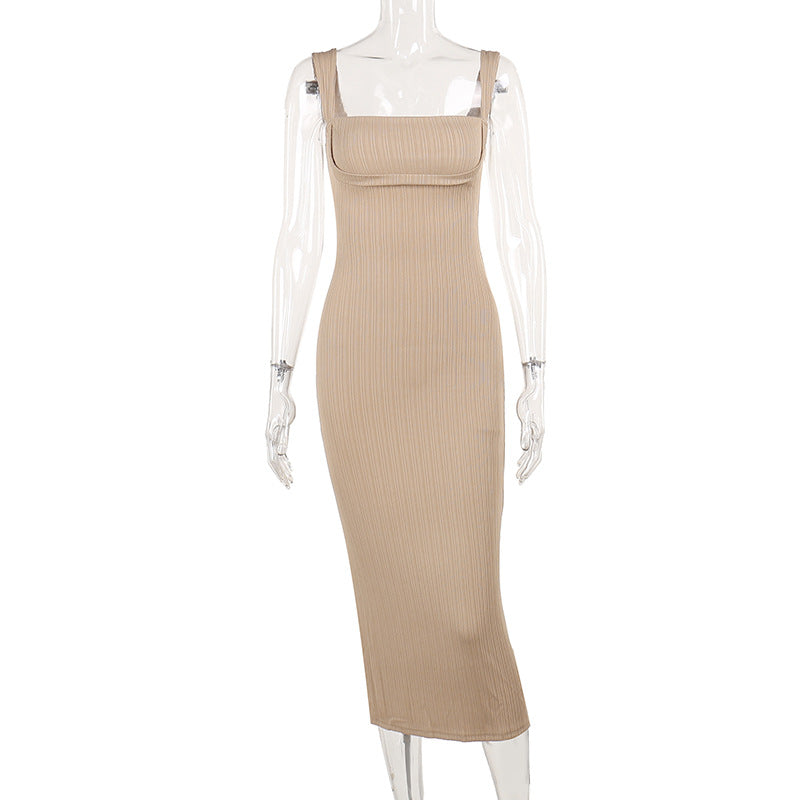 Damen figurbetontes Midi-Kleid mit quadratischem Ausschnitt und feinen Rippdetails Echo Archiv