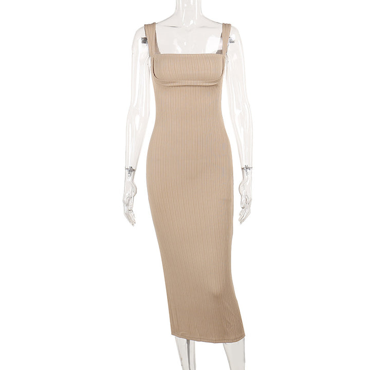 Damen figurbetontes Midi-Kleid mit quadratischem Ausschnitt und feinen Rippdetails Echo Archiv