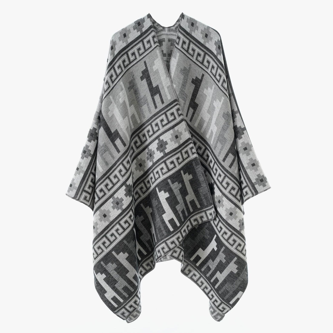 Damen Cape-Überwurf aus Jacquard-Strick mit Tier- und Ethno-Motiv – Montévia