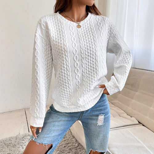 Damen Zopfmuster‑Sweatshirt mit Rundhals, texturierter Oberfläche und lockerer Passform – Mavelle