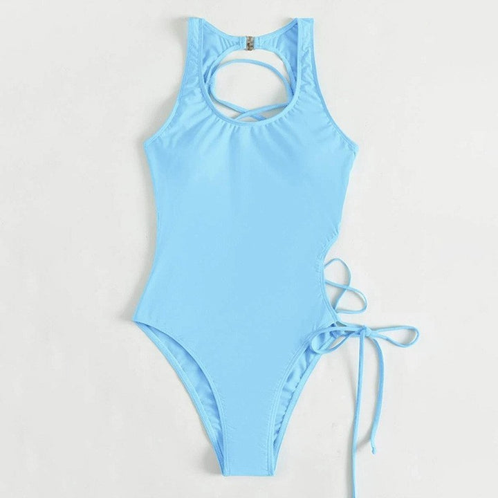 Damen Einteiler Badeanzug mit raffiniertem Schnitt und Schnürdetails Echo Archiv