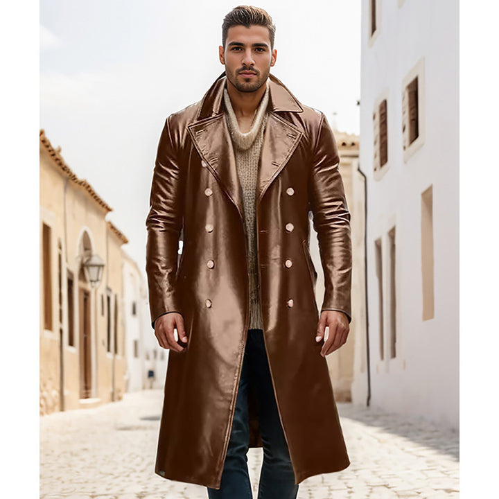 Herren Eleganter, glänzender Trenchcoat mit abnehmbarem Kragen Echoarchiv