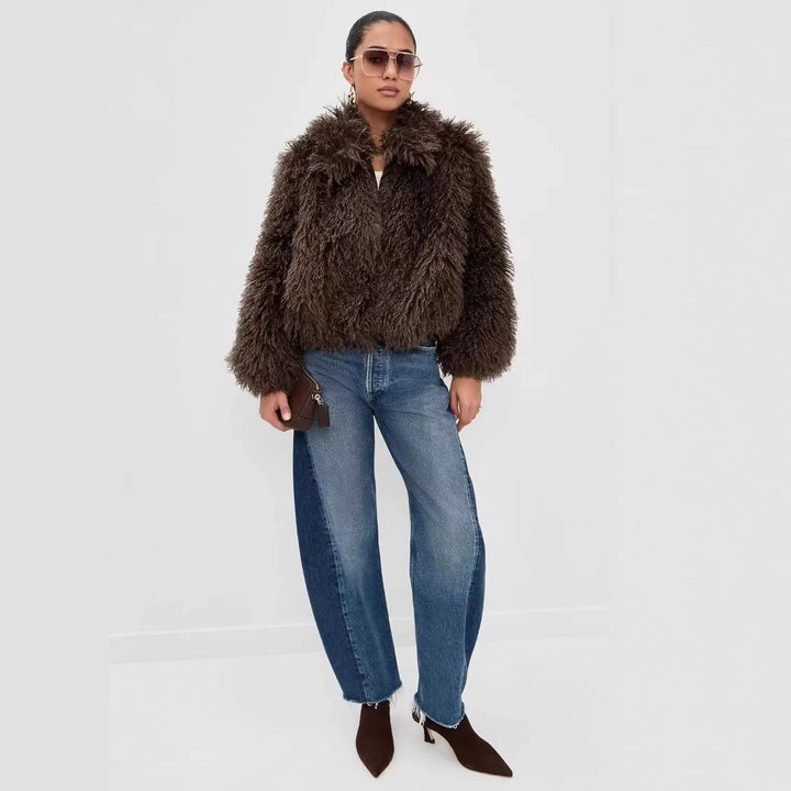 Damen kurzer shaggy Kunstpelz-Blouson mit dichtem Hochflor Echo Archiv
