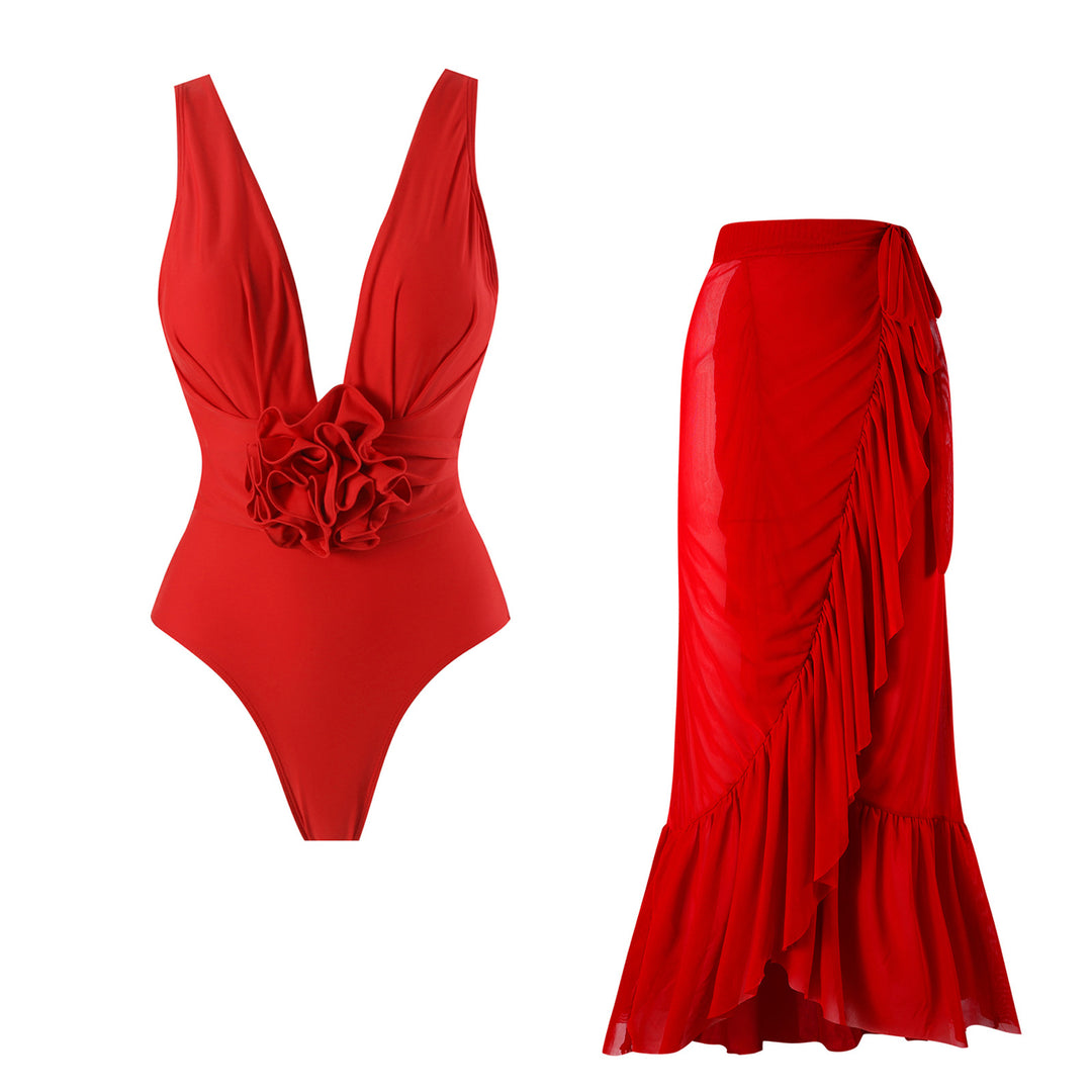 Damen Bademode-Set mit floralem Einschnitt und elegantem Rüschendesign Echo Archiv