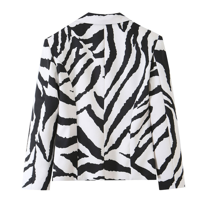 Damen Statement-Zebra-Blazer mit Reverskragen und taillierter Silhouette Echo Archiv