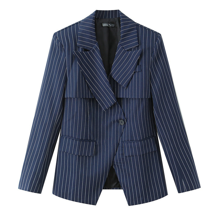 Damen Taillierter Nadelstreifen-Blazer mit asymmetrischem Revers und Pattentaschen Echo Archiv