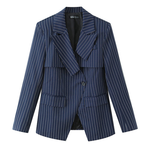 Damen Taillierter Nadelstreifen-Blazer mit asymmetrischem Revers und Pattentaschen Echo Archiv
