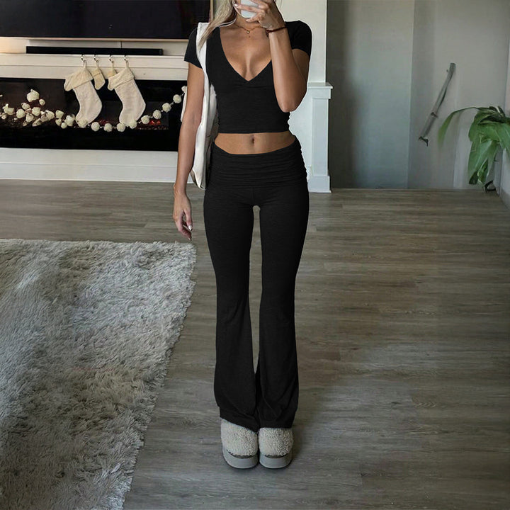 Damen Lässiges Zweiteiliges Lounge-Set mit cropped Oberteil und Bootcut-Hosen Echo Archiv