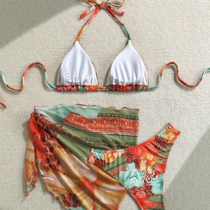 Damen Florales Bikini-Set mit Kombination aus Oberteil und Wickeltuch Echo Archiv