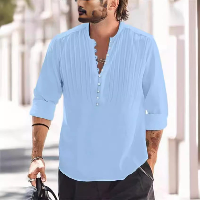 Herren Langarmshirt mit feinen Falten und Knopfleiste Echoarchiv