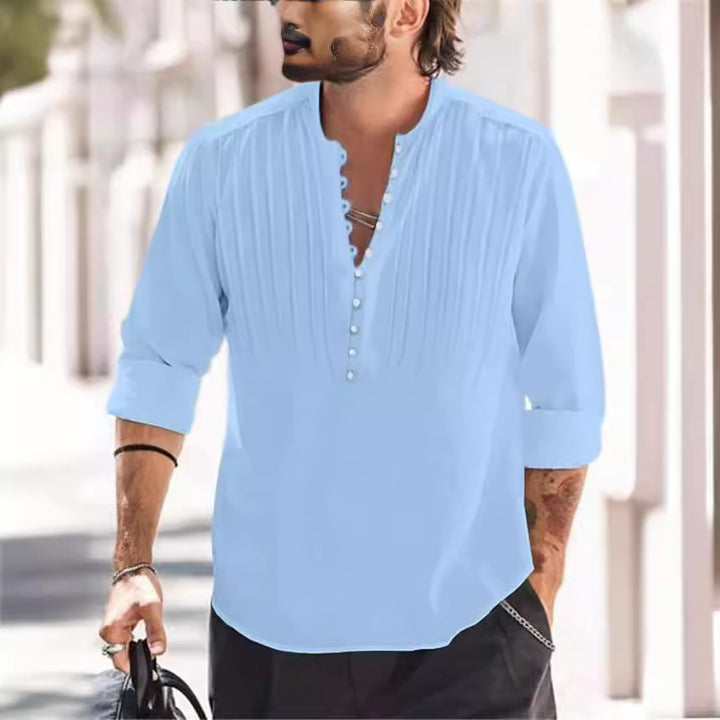 Herren Langarmshirt mit feinen Falten und Knopfleiste Echoarchiv
