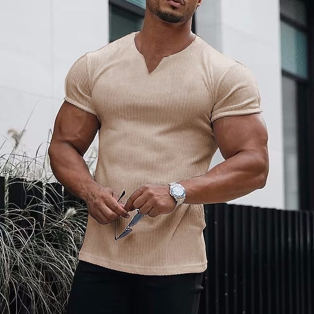 Herren Kurzarm T-Shirt mit modernem V-Ausschnitt und figurbetontem Schnitt Echoarchiv
