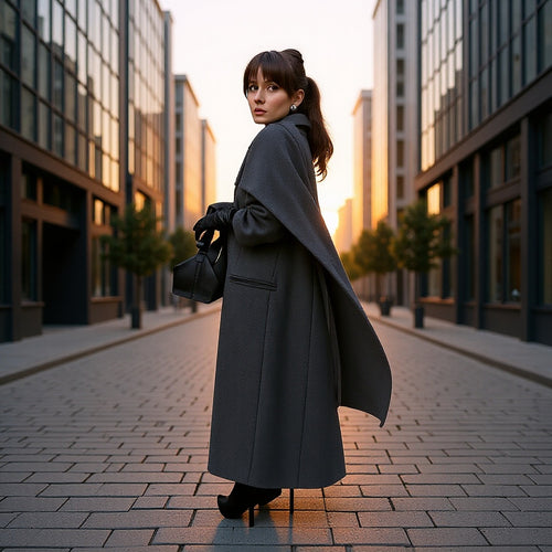 Damen Taillierter Longline-Cape-Mantel aus Wollmix mit überfallendem Cape-Detail Echo Archiv