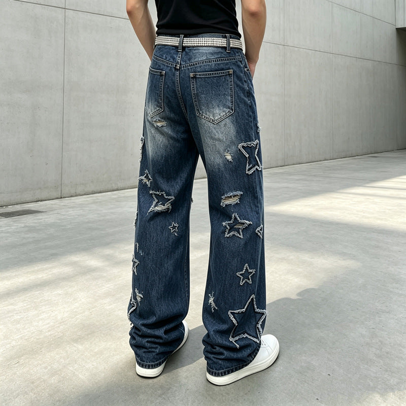 Herren Modische Weit geschnittene Jeans mit Sternen-Dekor Echoarchiv