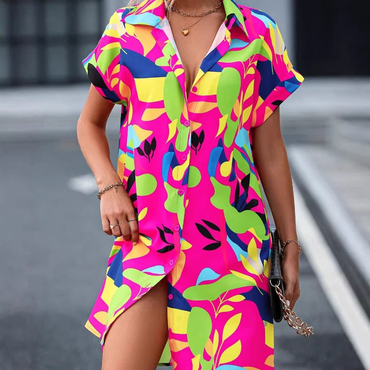 Damen Lockeres Hemdblusenkleid mit Knopfleiste, Reverskragen und floralem Print – Lunéa