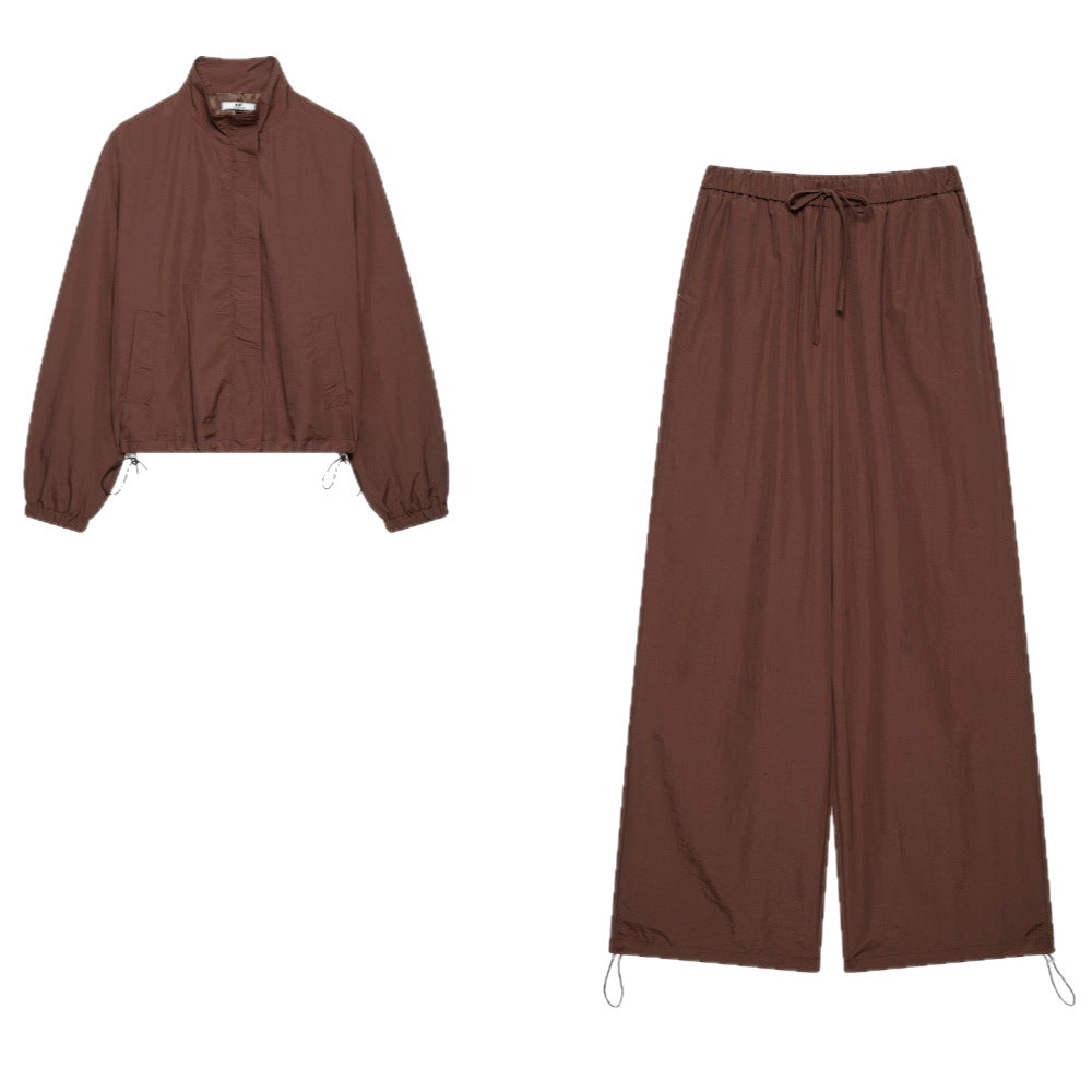 Damen Zweiteiliges Lounge-Set mit leichter Cropped-Jacke und weit geschnittener hochtaillierter Hose Echo Archiv