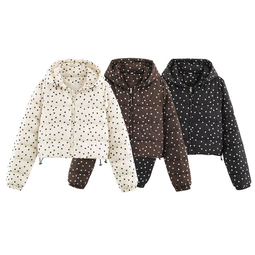 Damen Gepolsterte Cropped Kapuzenjacke mit Punktmuster Echoarchiv