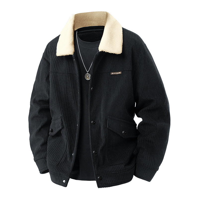 Männer's  schwerer geripptes Corduroy-Jacke mit Sherpa-Kragen und Druckknopfklapptaschen Echo Archiv