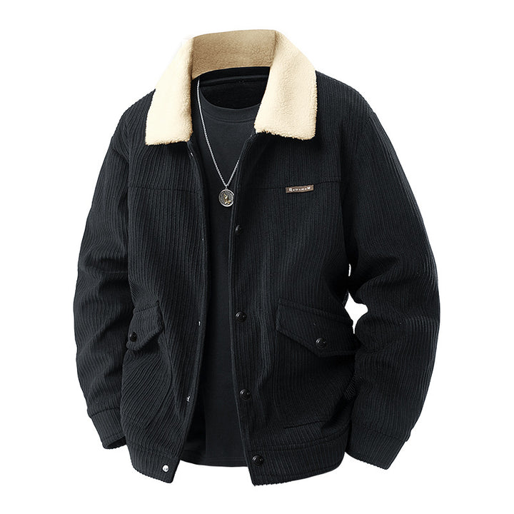 Männer's  schwerer geripptes Corduroy-Jacke mit Sherpa-Kragen und Druckknopfklapptaschen Echo Archiv
